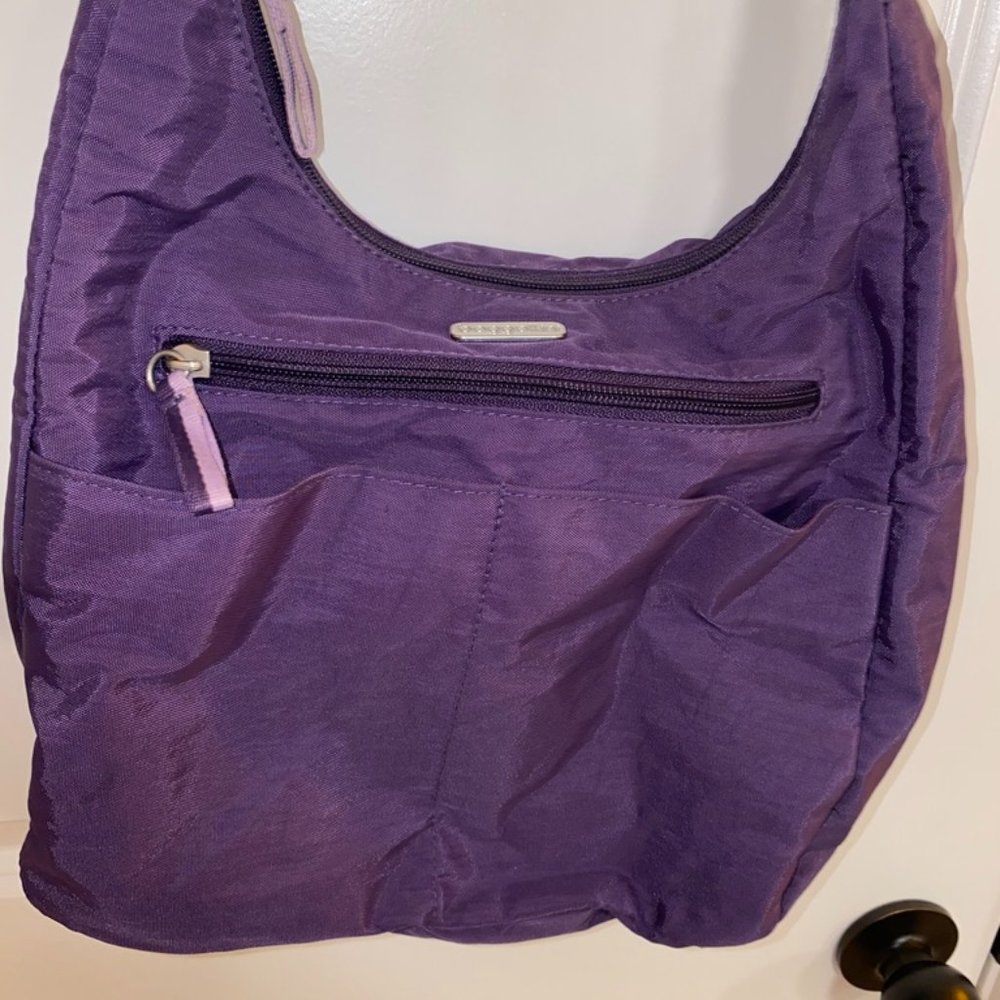 Baggallini Multi Compartment Purse Purple Adjustable Strap Bottom Zipper